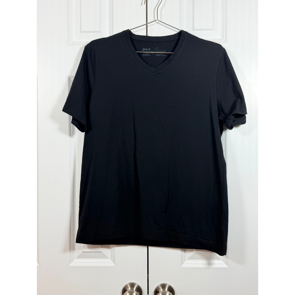 Pact Mens Organic Cotton Stretch V-Neck T-Shirt Black Short Sleeve Large L‎